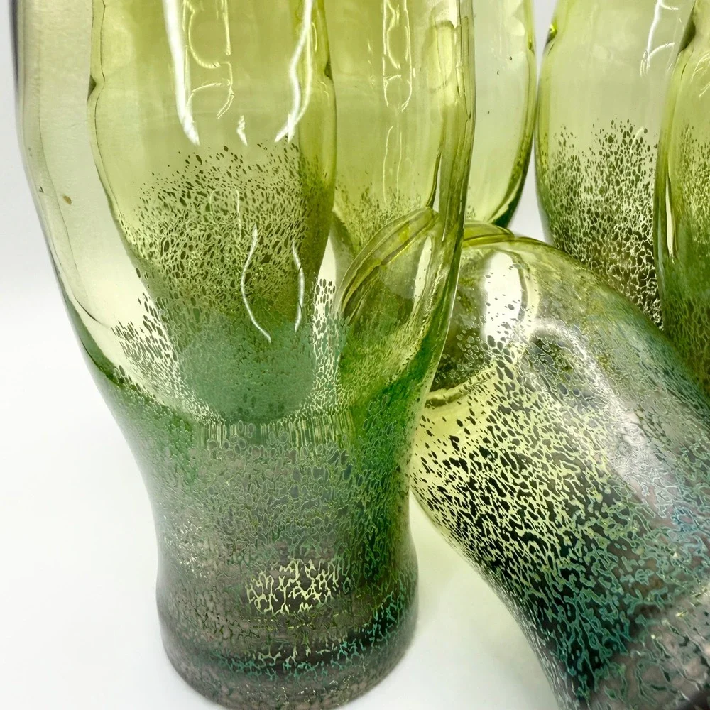 Set of 6 Hand Blown Ombre Green Art Glass Highball Tumbler‎ Glasses Mermaidcore
